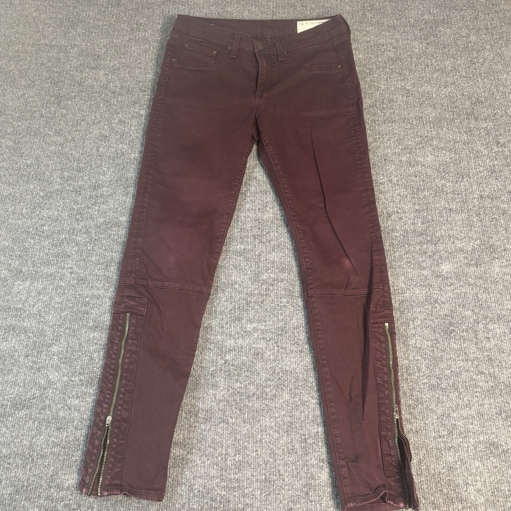 Rag & Bone Skinny Jeans Womens 29 Burgundy Zipper Leg Modern Moto Ankle Zip